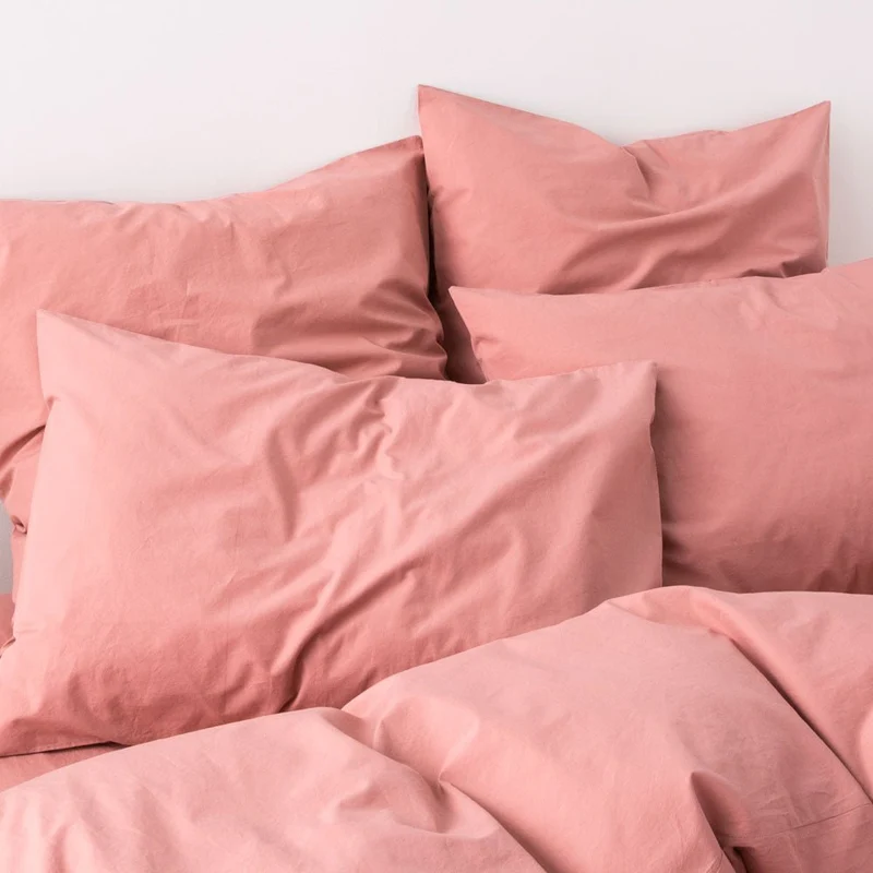 2 taies d'oreiller en percale de coton lavé 300 fils • Vieux Rose