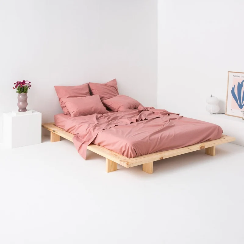 Drap plat en percale de coton lavé 300 fils • Vieux Rose