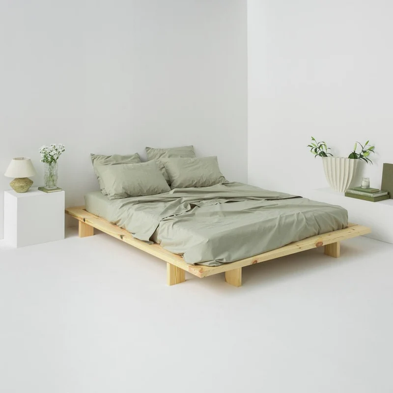Drap plat en percale de coton lavé 300 fils • Vert Sauge