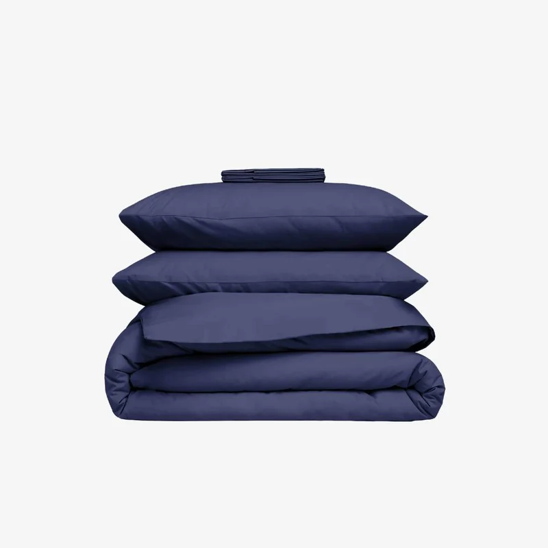 Parure de lit satin de coton bleu marine