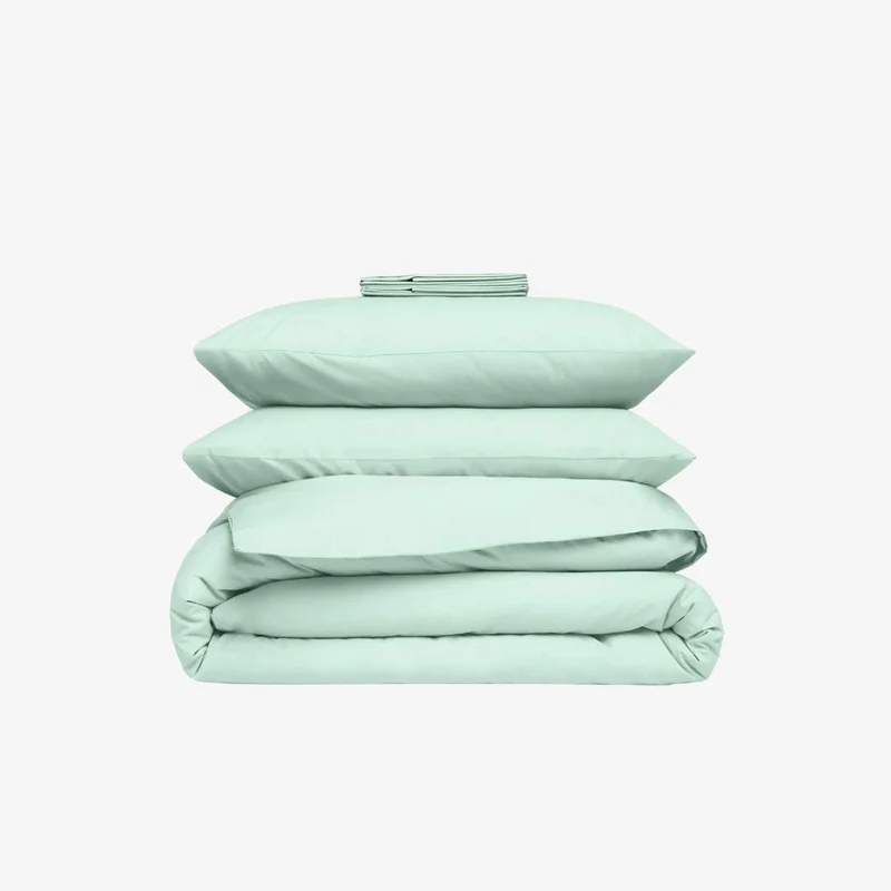 Parure de lit satin de coton vert d'eau