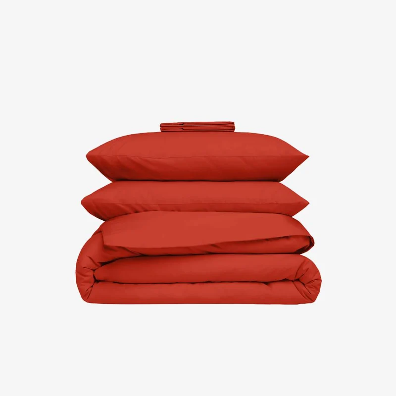Parure de lit satin de coton rouge