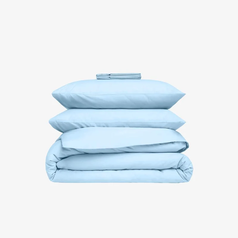 Parure de lit satin de coton bleu ciel