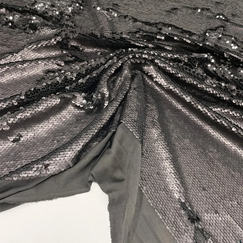 Tissu Satin Stretch Brodé, Paillettes - Réversible, Paradise