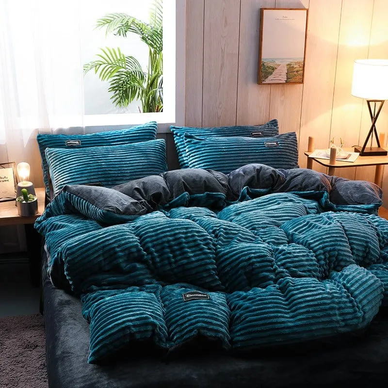 Bleu turquoise Velours - Drap housse / Housse de couette / Taies d'oreiller