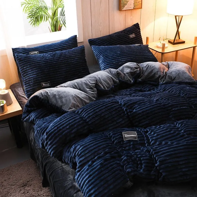 Bleu marine Velours - Drap housse / Housse de couette / Taies d'oreiller