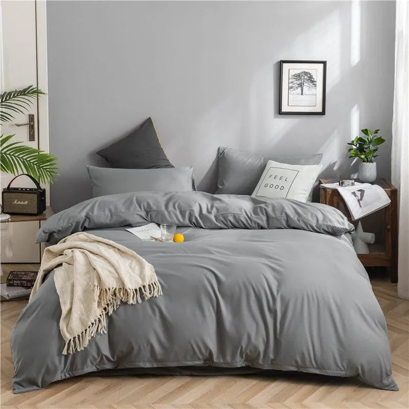 Gris clair - Drap housse / Housse de couette / 2 taies d'oreiller