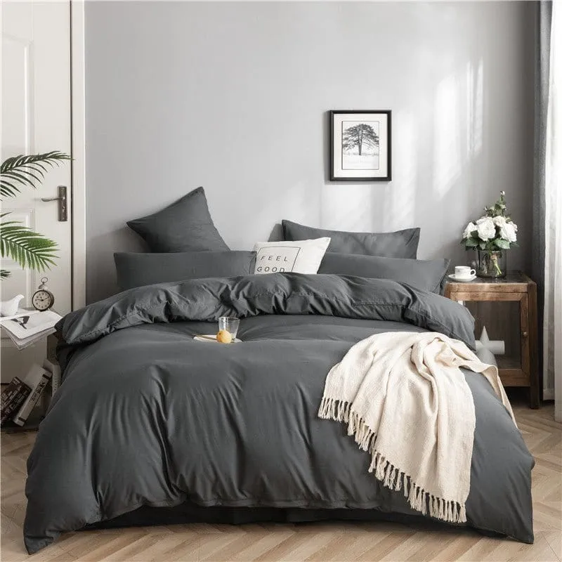 Gris - Drap housse / Housse de couette / 2 taies d'oreiller
