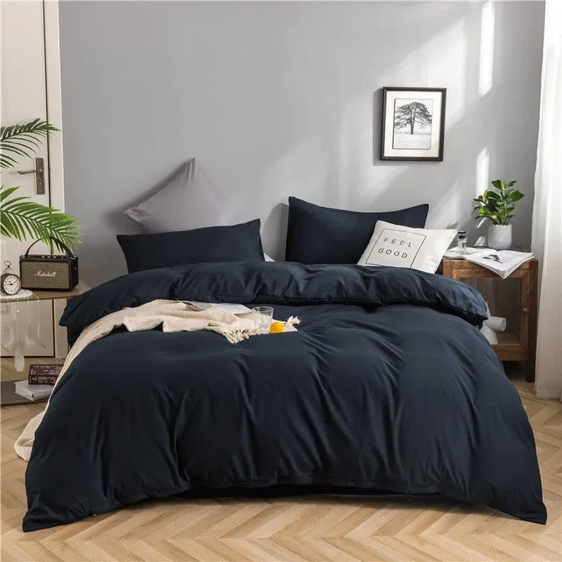 Bleu marine - Drap housse / Housse de couette / 2 taies d'oreiller