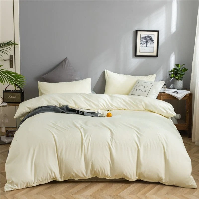 Blanc cassé - Drap housse / Housse de couette / 2 taies d'oreiller