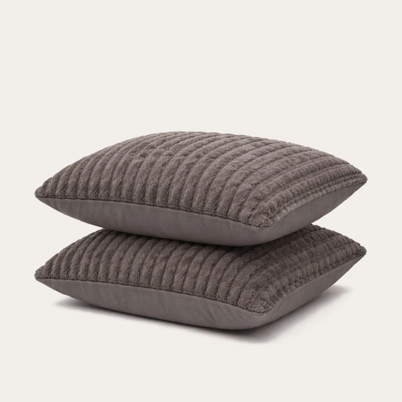Kussenslopen | Teddy Rib | Anthracite | Set van 2