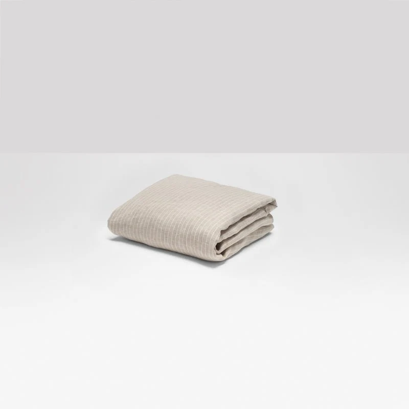 Drap housse en lin lavé 190g/m² • Rayures Blanches