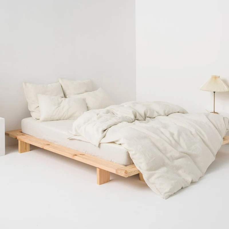 Drap housse en lin lavé 190g/m² • Rayures Noires