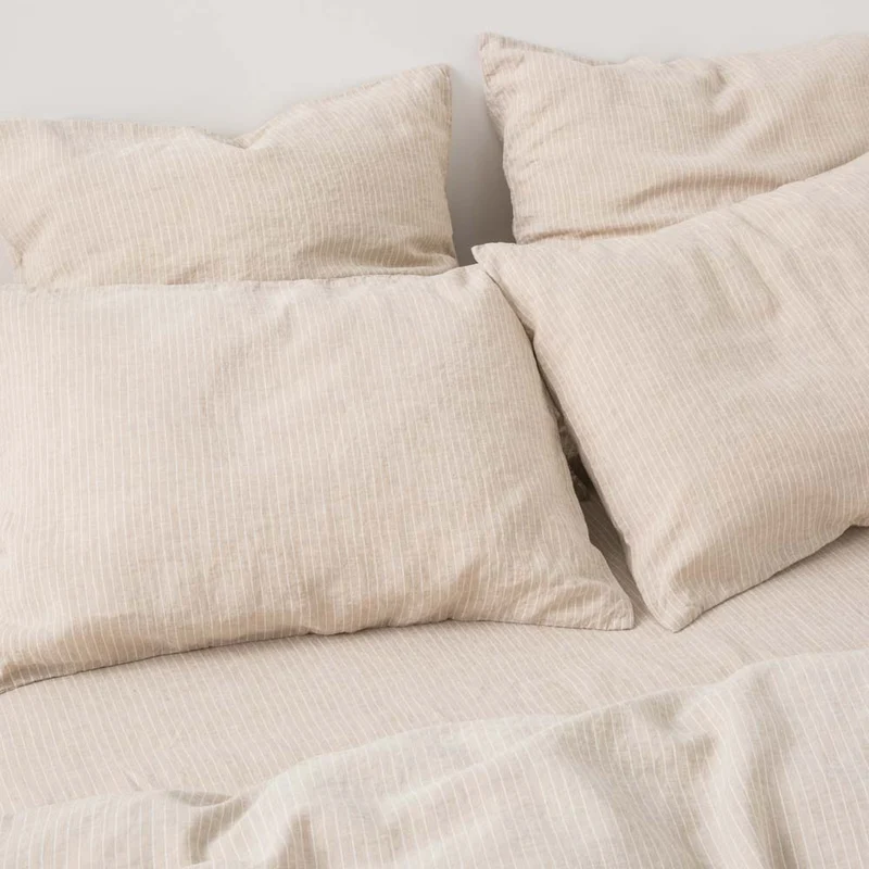 2 taies d'oreiller en lin lavé 190g/m² • Rayures Blanches