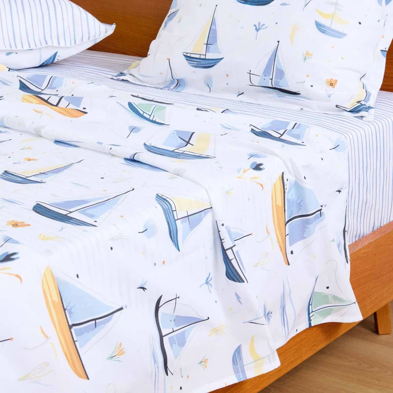 Parure de lit - Drap plat Régate - Blanc des Prés