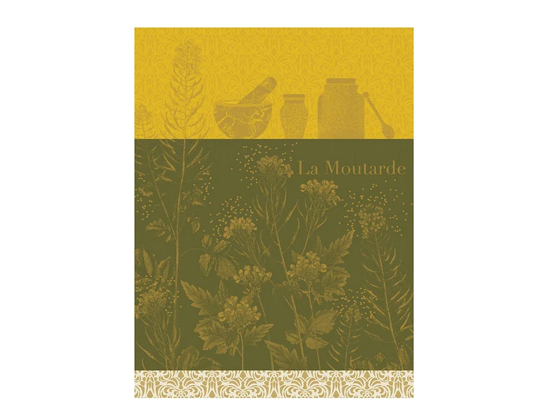Torchon Coton Jacquard - MOUTARDE EN FLEURS Jaune