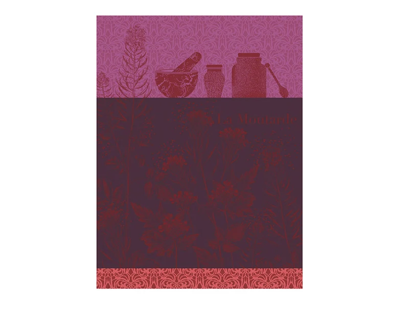 Torchon Coton Jacquard - MOUTARDE EN FLEURS Violette