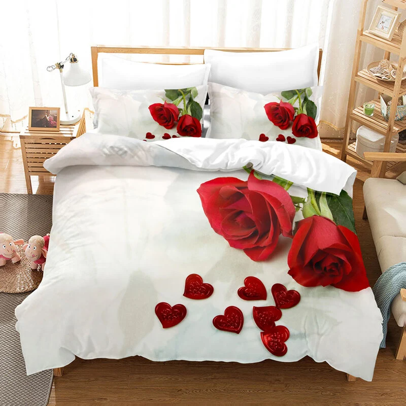Housse de Couette Florale Rouge