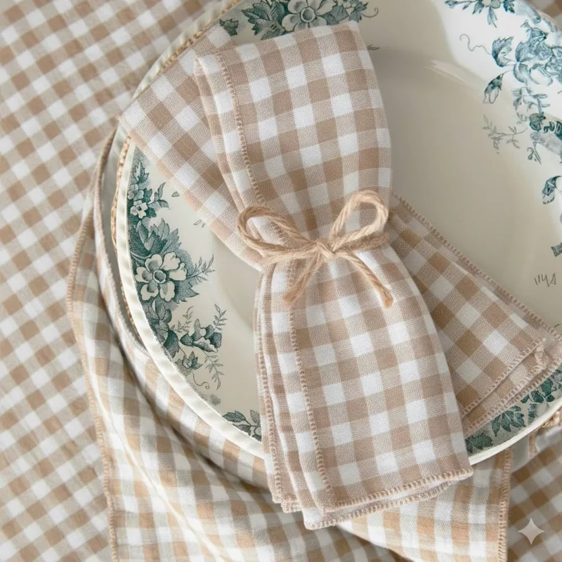 VICKIE Lot de 3 serviettes de table gaze de coton FICELLE
