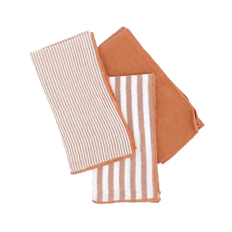 ROMIE Lot de 3 serviettes de table gaze de coton ABRICOT
