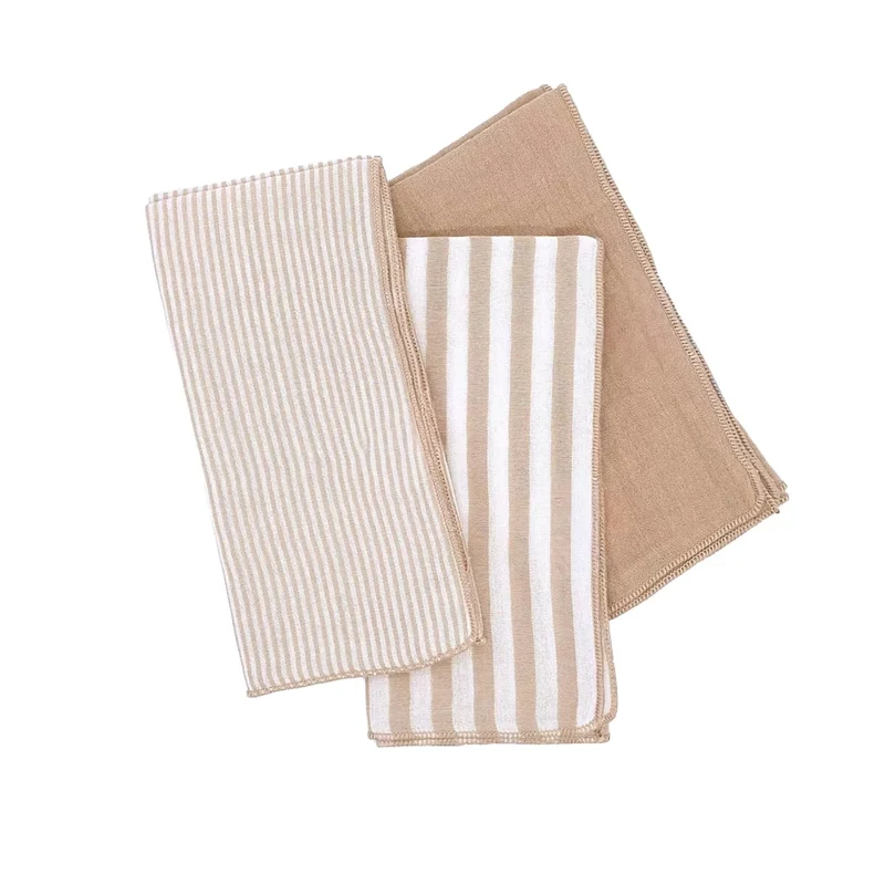 ROMIE Lot de 3 serviettes de table gaze de coton FICELLE