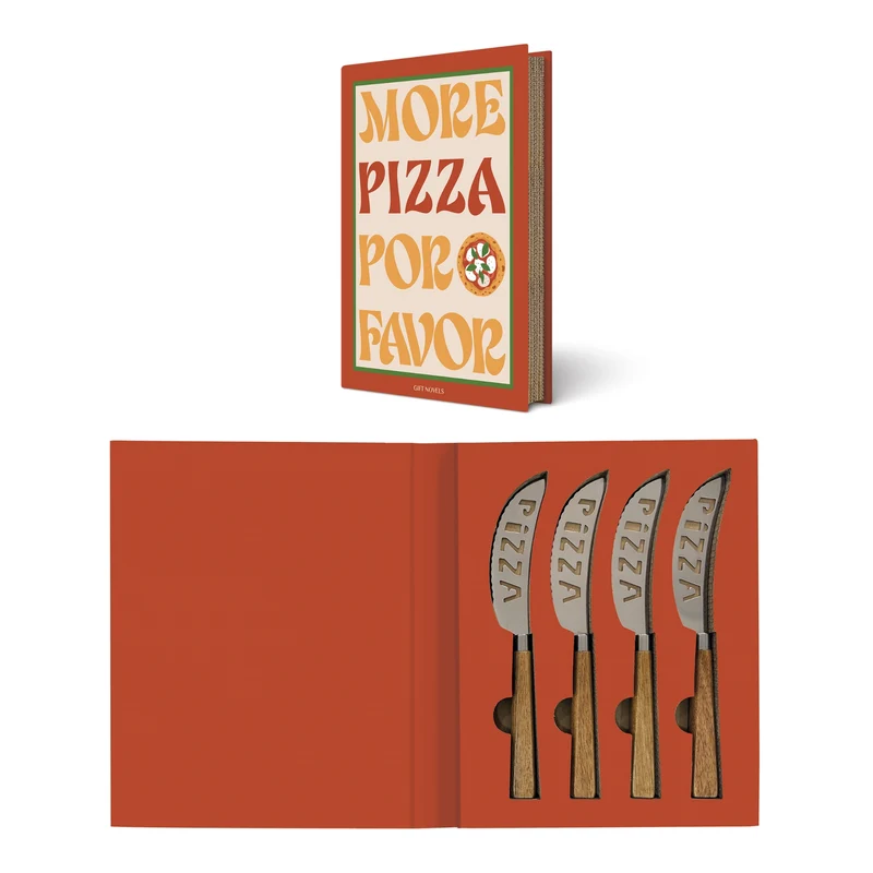 MORE PIZZA - Livre coffret 4 couteaux pizza