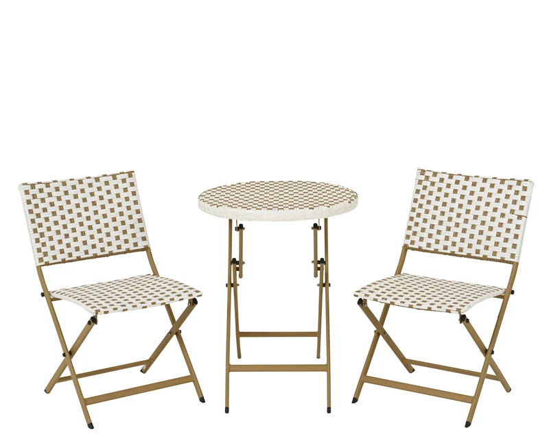 BELLANO Ensemble 3 pièces résine tressée blanc/beige outdoor