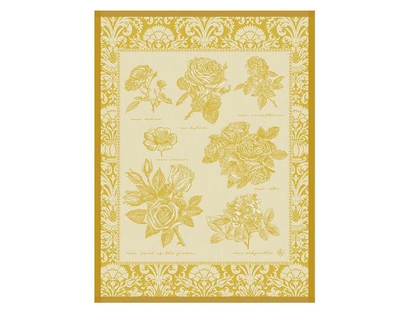 Torchon 100% coton - Jardin des roses Golden