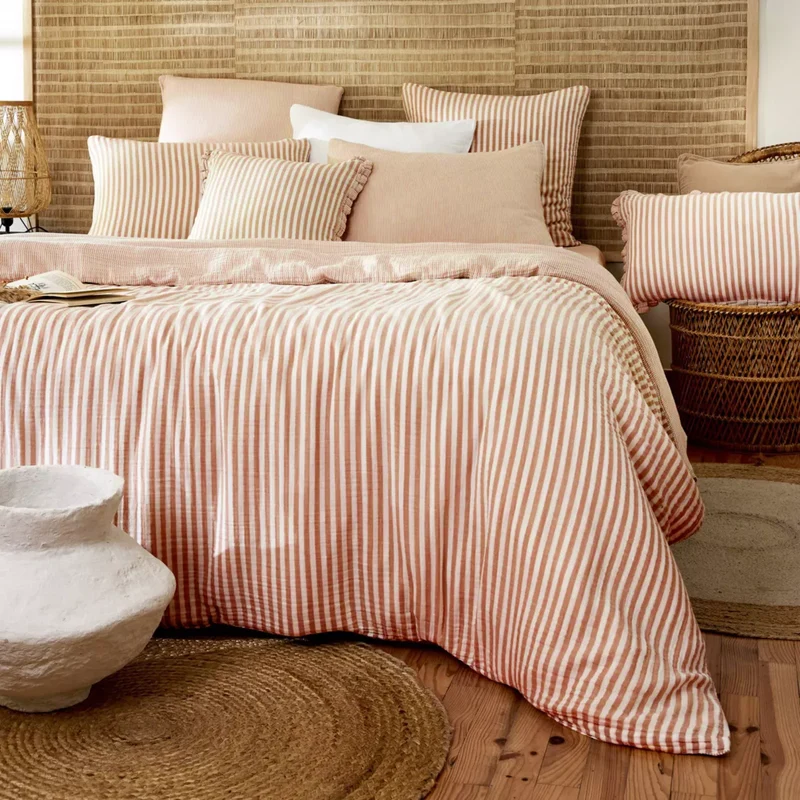 ROMIE linge de lit gaze de coton rayures Abricot