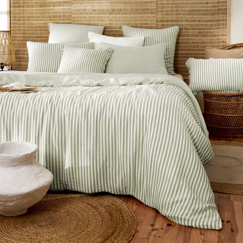 ROMIE linge de lit gaze de coton rayures Eucalyptus