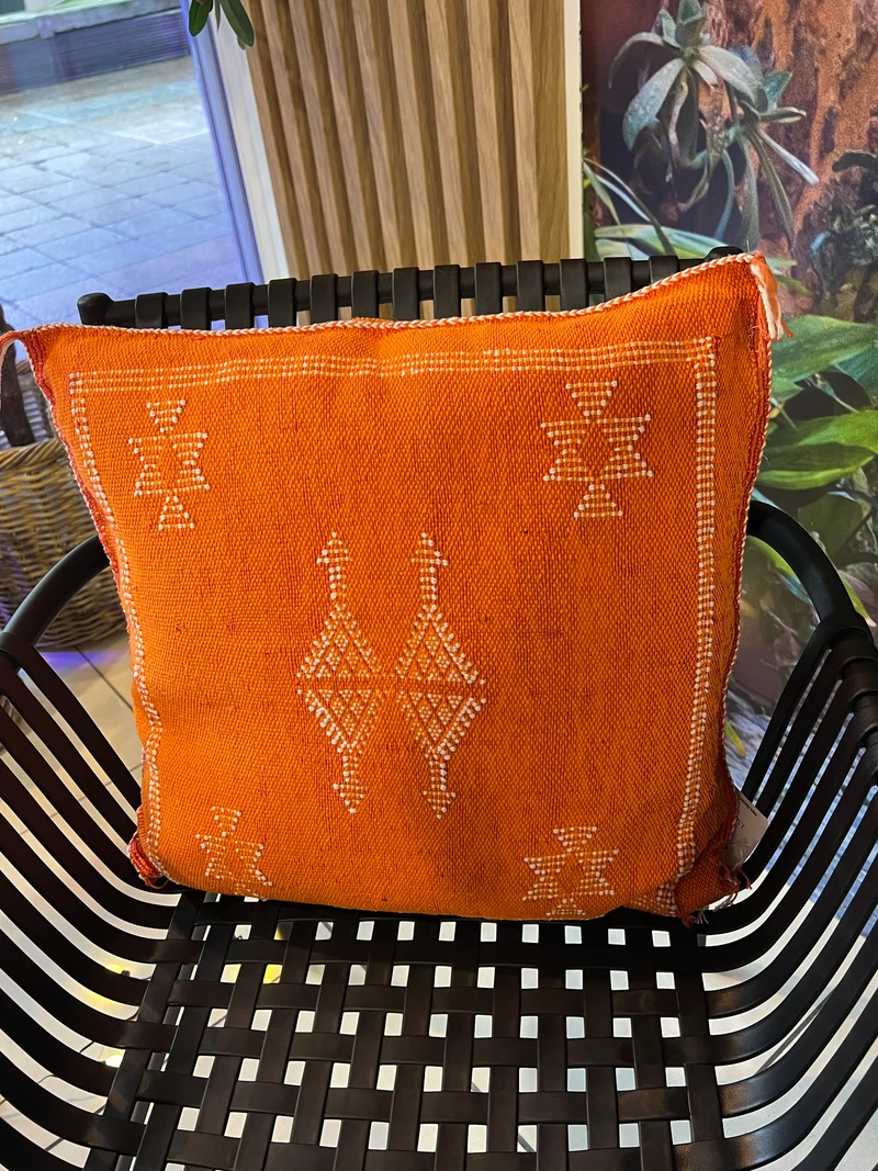 Coussin Berbère - Orange/blanc - 45 x 45 cm environ