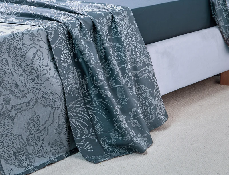 Drap plat Satin Jacquard - ODYSSÉE Bleu Corinthe
