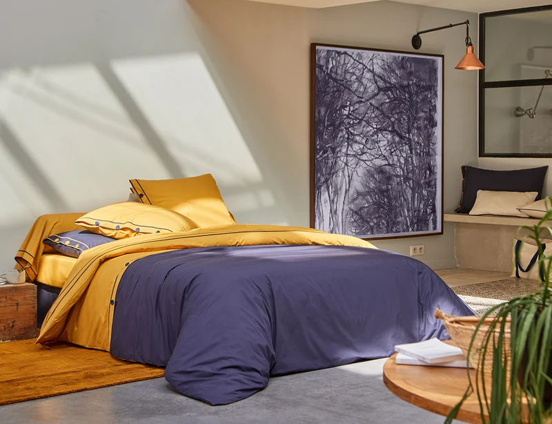 TANDEM Indigo/Fauve - Percale de coton bio