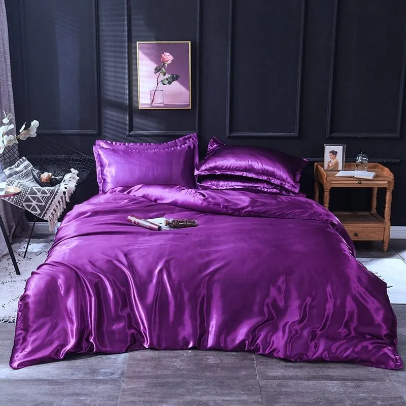 Violet type satin - Drap housse / Housse de couette / 2 taies d'oreiller