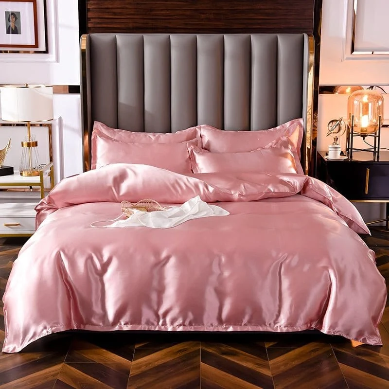 Rose pêche type satin - Drap housse / Housse de couette / 2 taies d'oreiller
