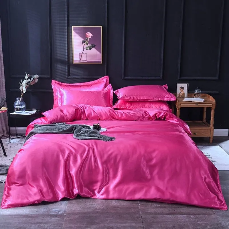 Rose fushia type satin - Drap housse / Housse de couette / 2 taies d'oreiller