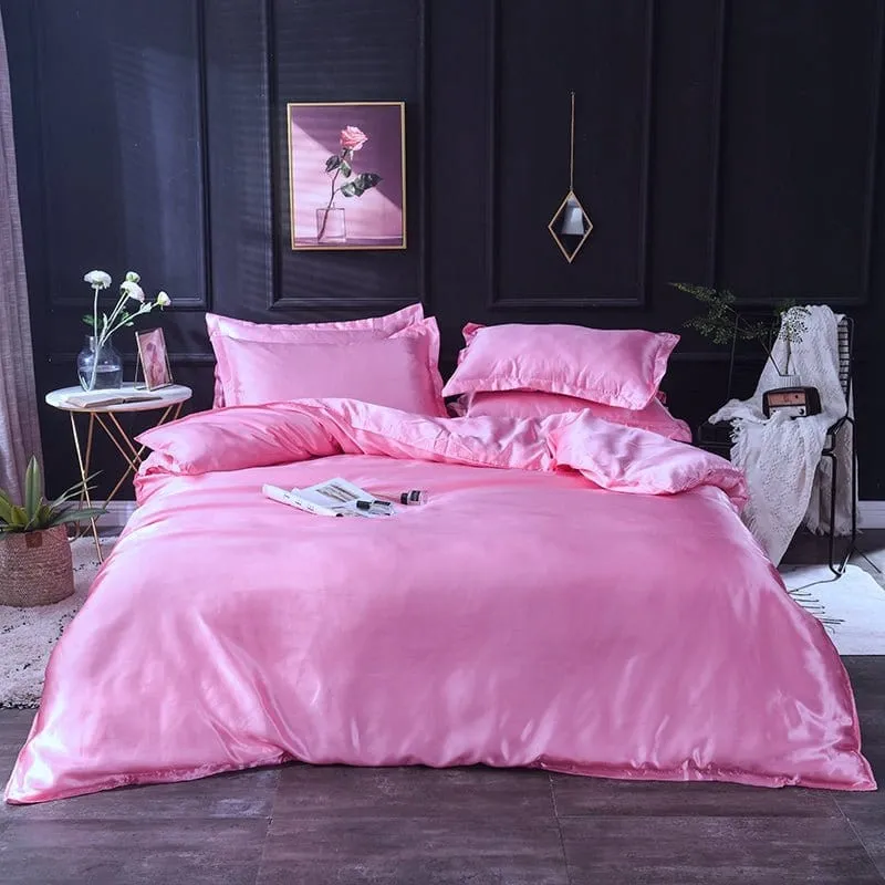 Rose bonbon type satin - Drap housse / Housse de couette / 2 taies d'oreiller