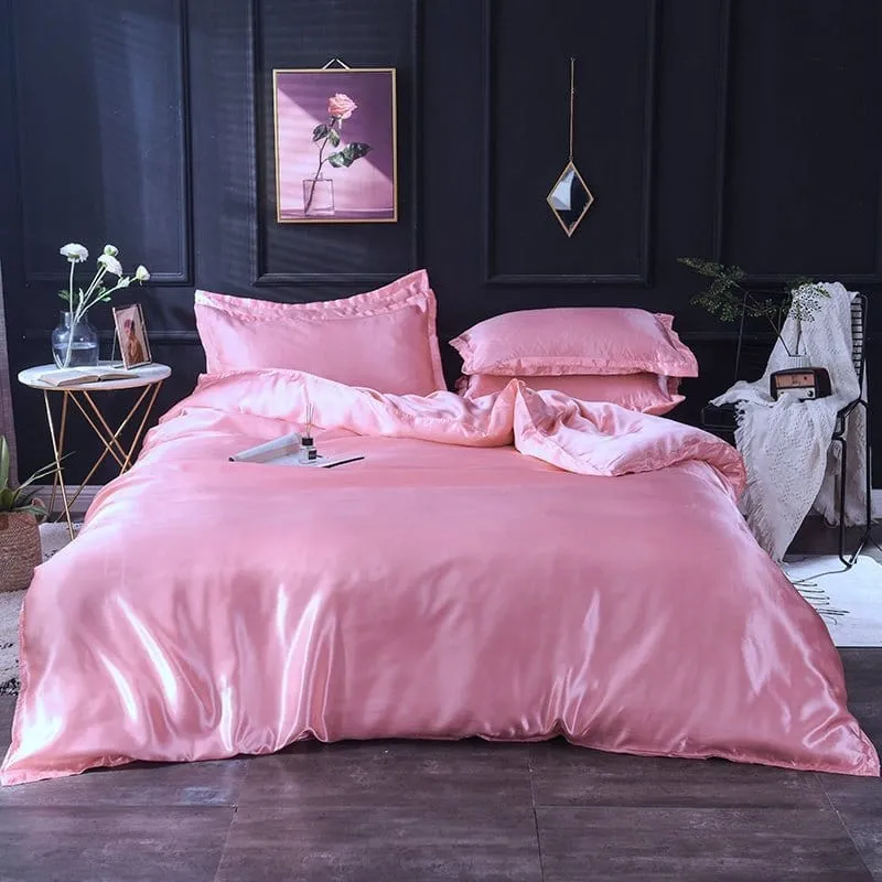 Rose type satin - Drap housse / Housse de couette / 2 taies d'oreiller