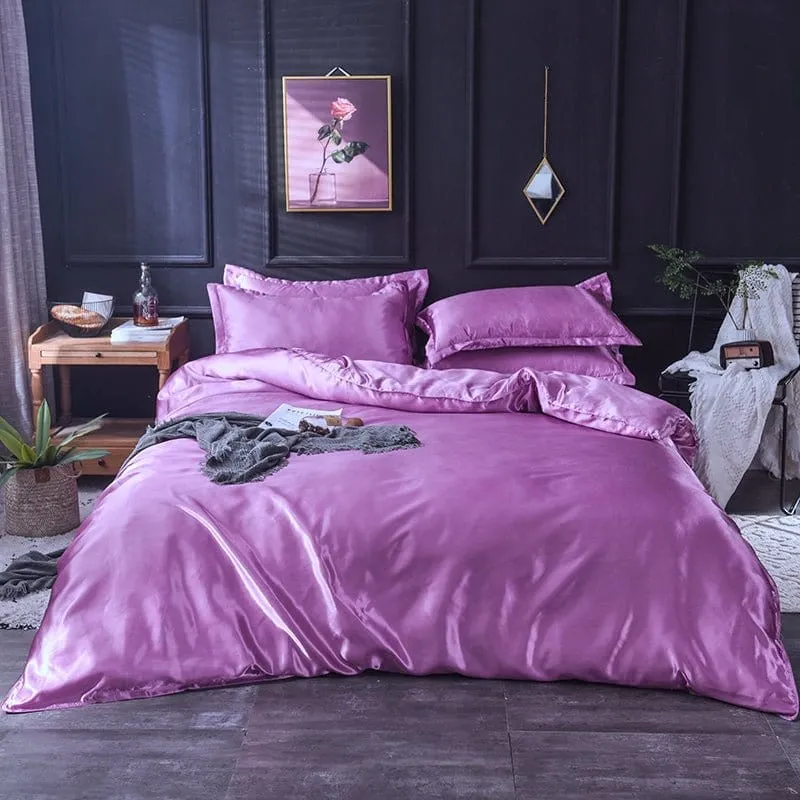 Mauve type satin - Drap housse / Housse de couette / 2 taies d'oreiller