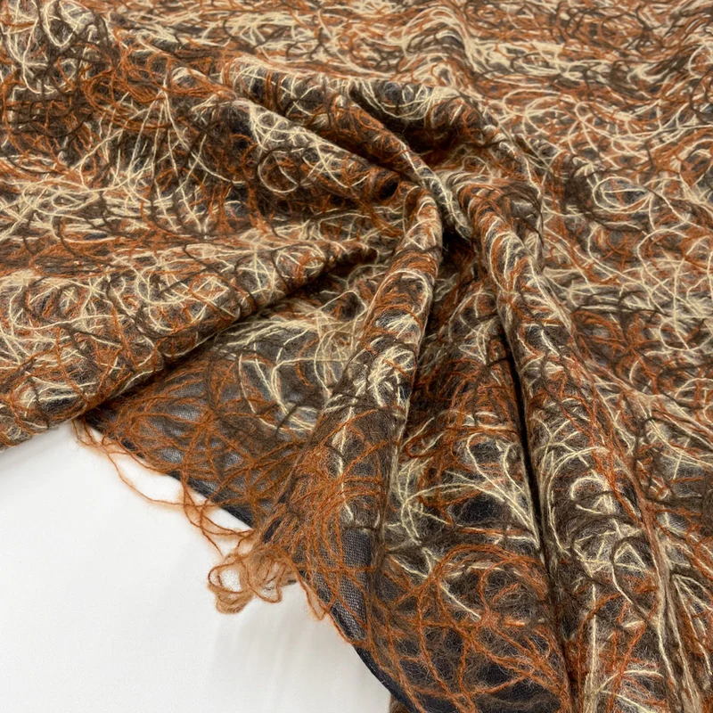 Tissu brodé, Laine Mohair - Filo