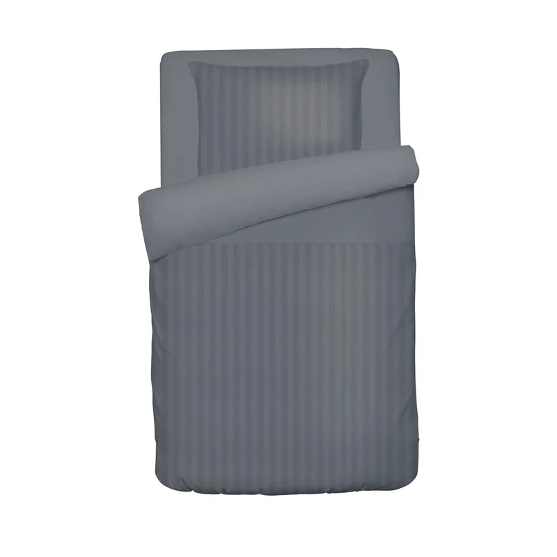 Housse de couette + taie d'oreiller bébé satin de coton - tissé Jacquard - Rayure Gris foncé
