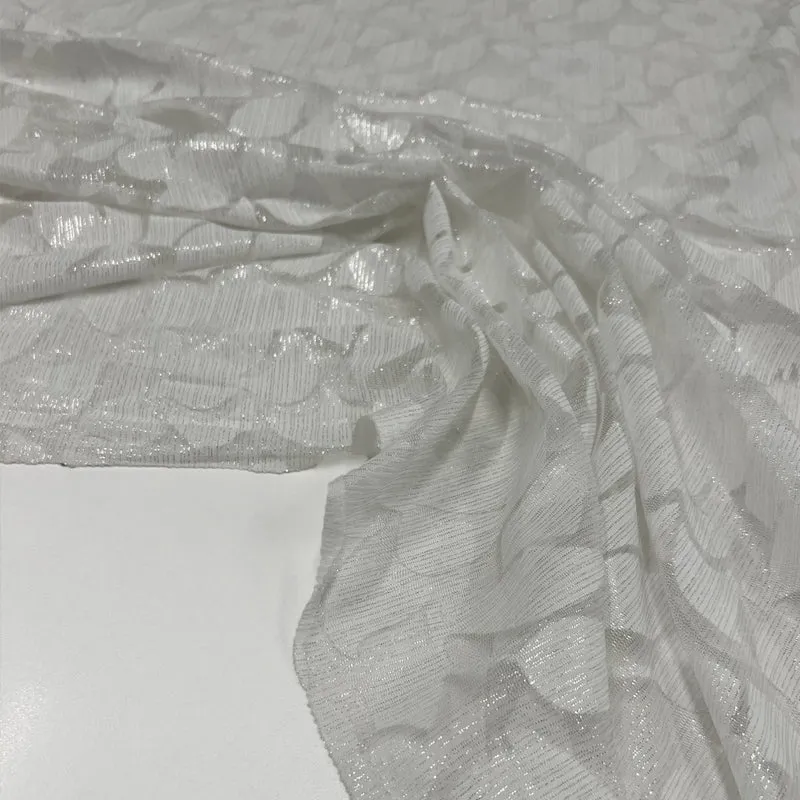 Tissu Maille Dentelle Tulle Extensible - Dévoré Métallisé, Cigno