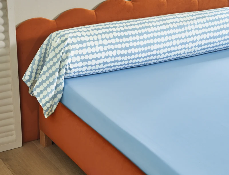 Taie de Traversin Percale de coton - DOTS Bleu Céleste