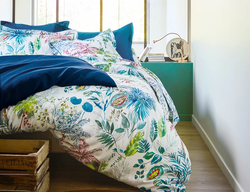 PALMERAIE Bleu Paon - Satin de coton