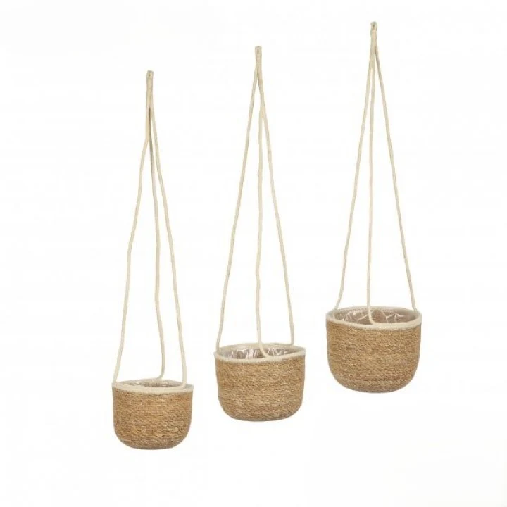 SUPERBE CACHE POT A SUSPENDRE EN PALMIER ET JUTE