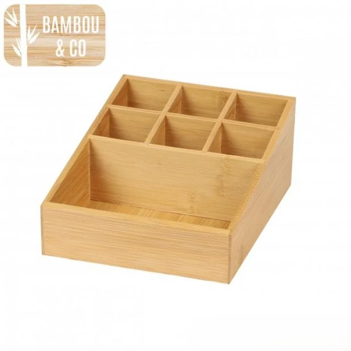 ORGANISEUR RANGEMENT COSMETIQUE AVEC 7 COMPARTIMENTS EN BAMBOU 17x21xH9cm
