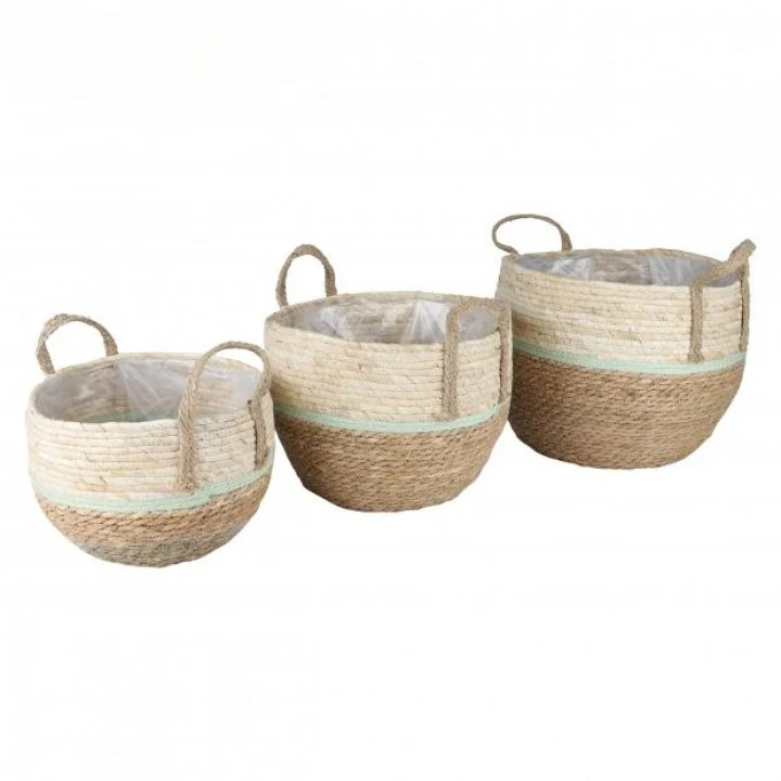 CACHE POTS AVEC POIGNEES - 3 TAILLES AU CHOIX - JUTE & PALMIER
