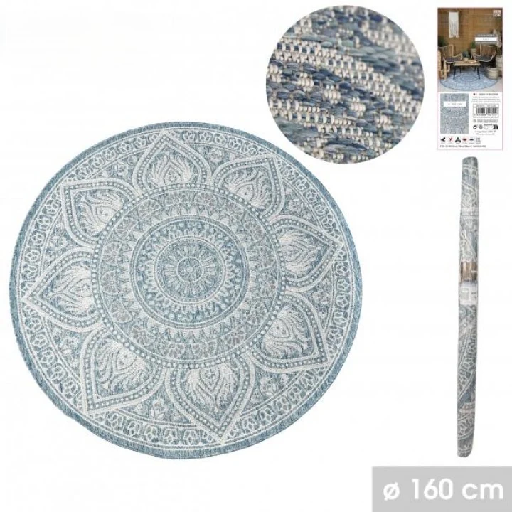 GRAND TAPIS ROND BAHIA D160CM EXTERIEUR/INTERIEUR IVOIRE ARGENT BLEU