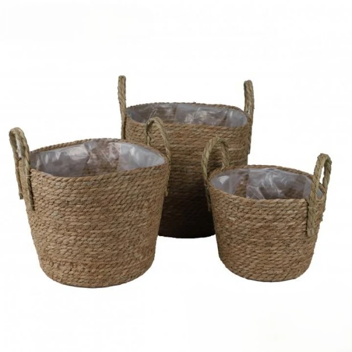 CACHE POTS AVEC ANSES - 3 TAILLES AU CHOIX - FEUILLES DE PALMIER