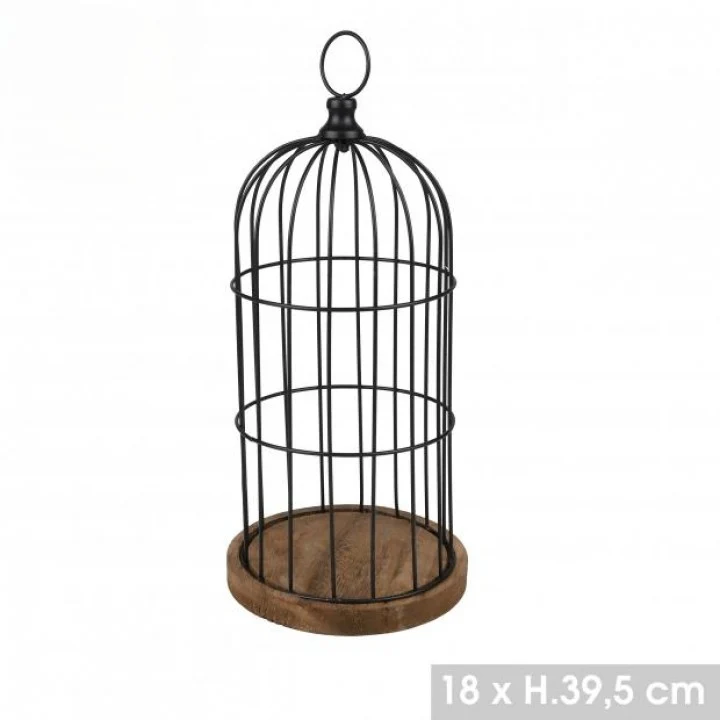 CAGE DECORATIVE EN BOIS ET METAL D18cm x H40cm